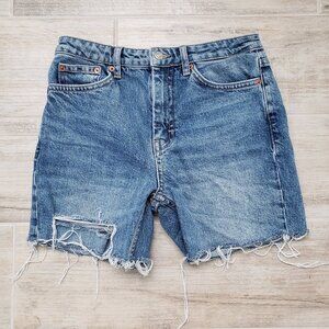 Topshop Fray Bottom Cut Off Jean Shorts Women's Stretch Denim Medium Wash 28